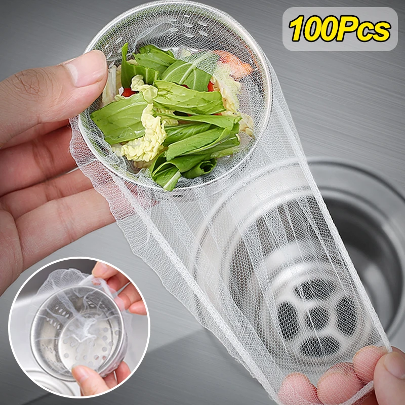 Kitchen Sink Filter Mesh Disposable Sewer Drain Anti-blocking Garbage Bag Pool Mesh Bags Bathroom Waste Strainer Hair Catcher