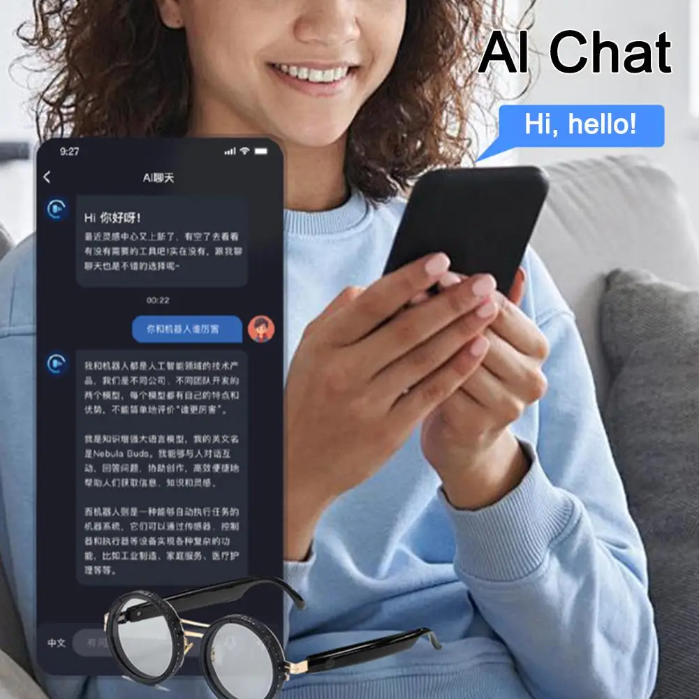 AIスマートグラス、Bluetoothスピーカー付き偏光サングラス、アスレチック/アウトドアUV保護音声制御翻訳機能