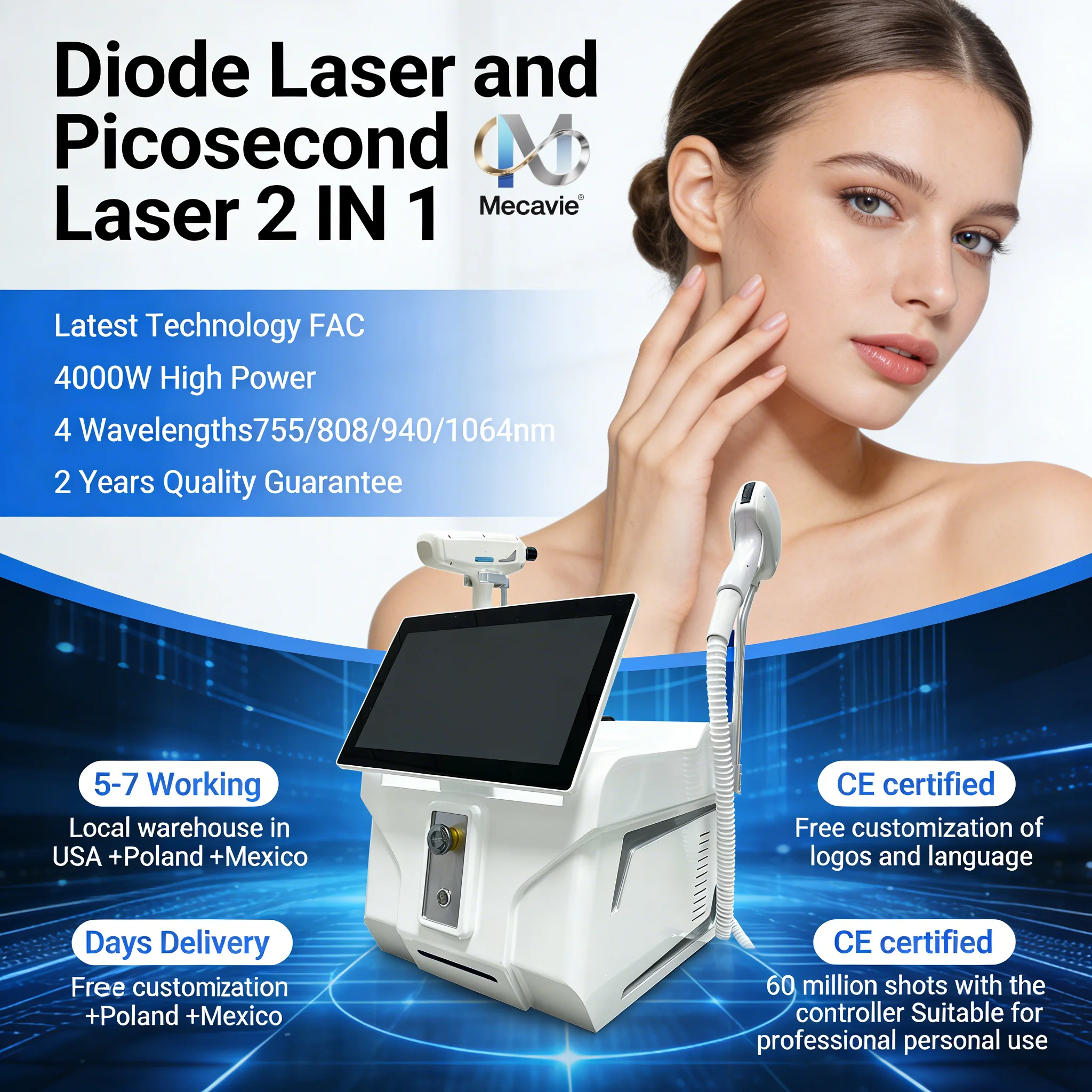 

НОВИНКА 2026: Профессиональный диодный лазер 2-в-1, 4000 Вт, для удаления волос, пикосекундный Q-switch ND YAG лазер для удаления татуировок, 4 длины волны, 808 нм