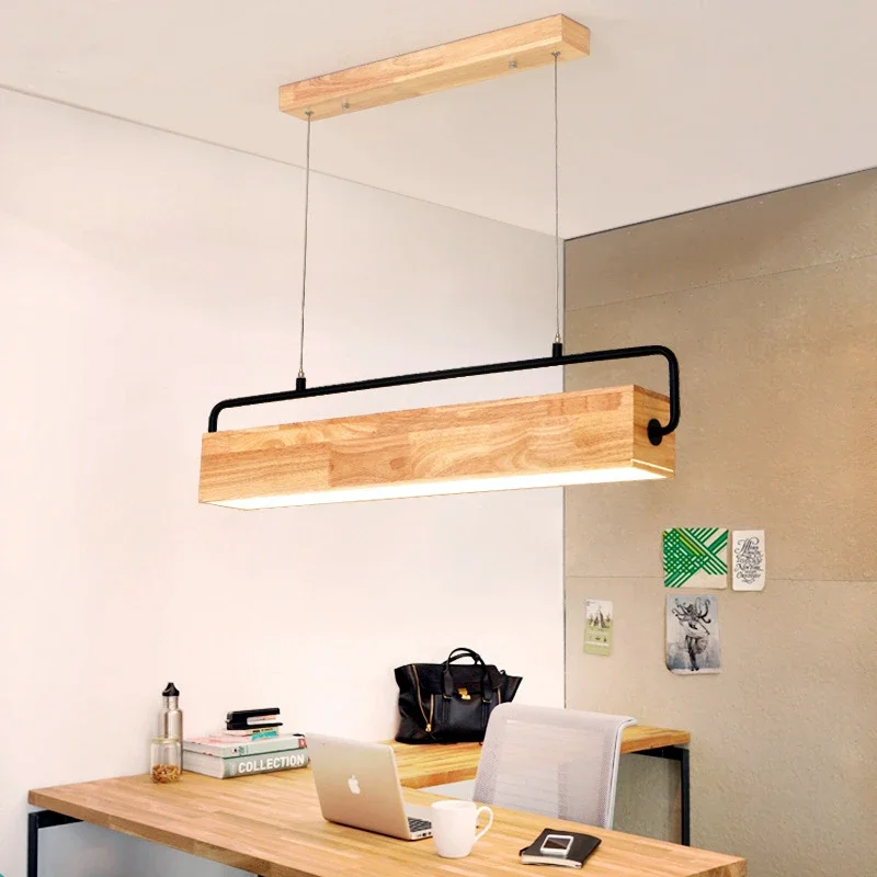 

Nordic Rectangle Wooden LED Ceiling Pendant Light Acrylic Lampshade Living Room Restaurant Kitchen Island Hotel E27 Hanging Lamp