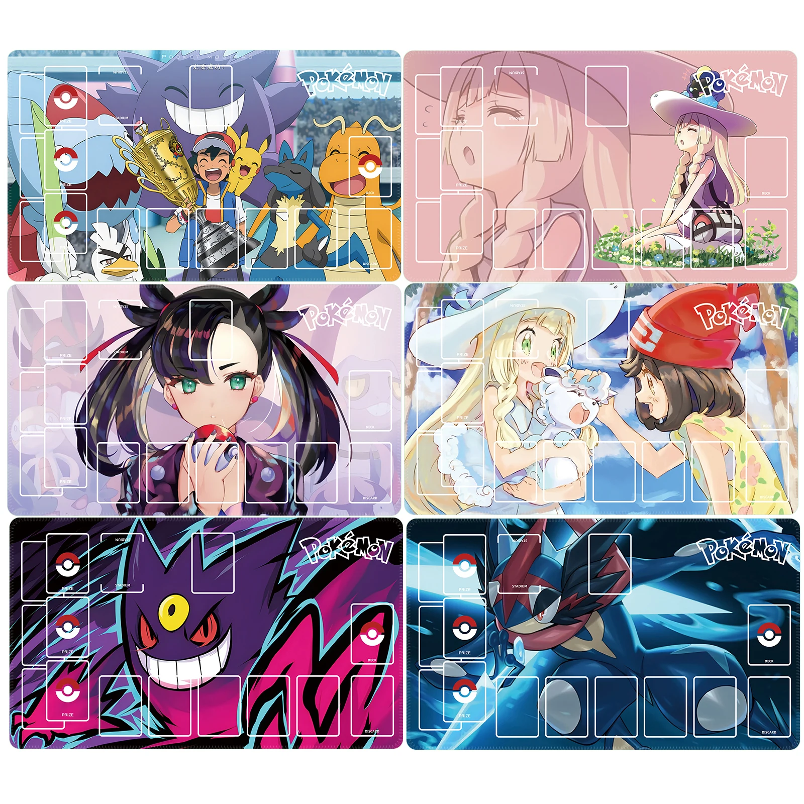 600X350X2Mm Pokemon Gengar Lucario Lillie Single Card Battle Mat Eevee Marnie Board Game Battle Card Game Mat Anime Gift Toy