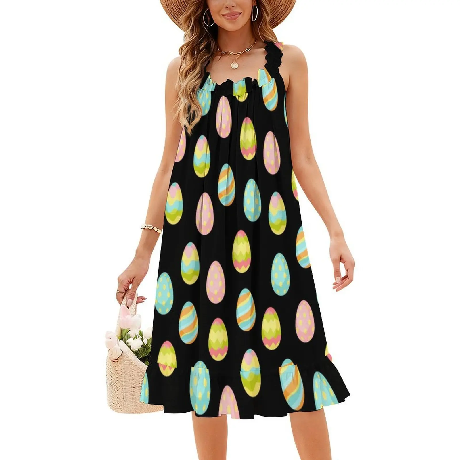 بيض عيد الفصح فستان بوهيمي أسود عتيق بأكمام منتفخة أو خيارات بلا أكمام للنساء فستان عيد الفصح بيضة عيد الفصح هانت بيض عيد الفصح