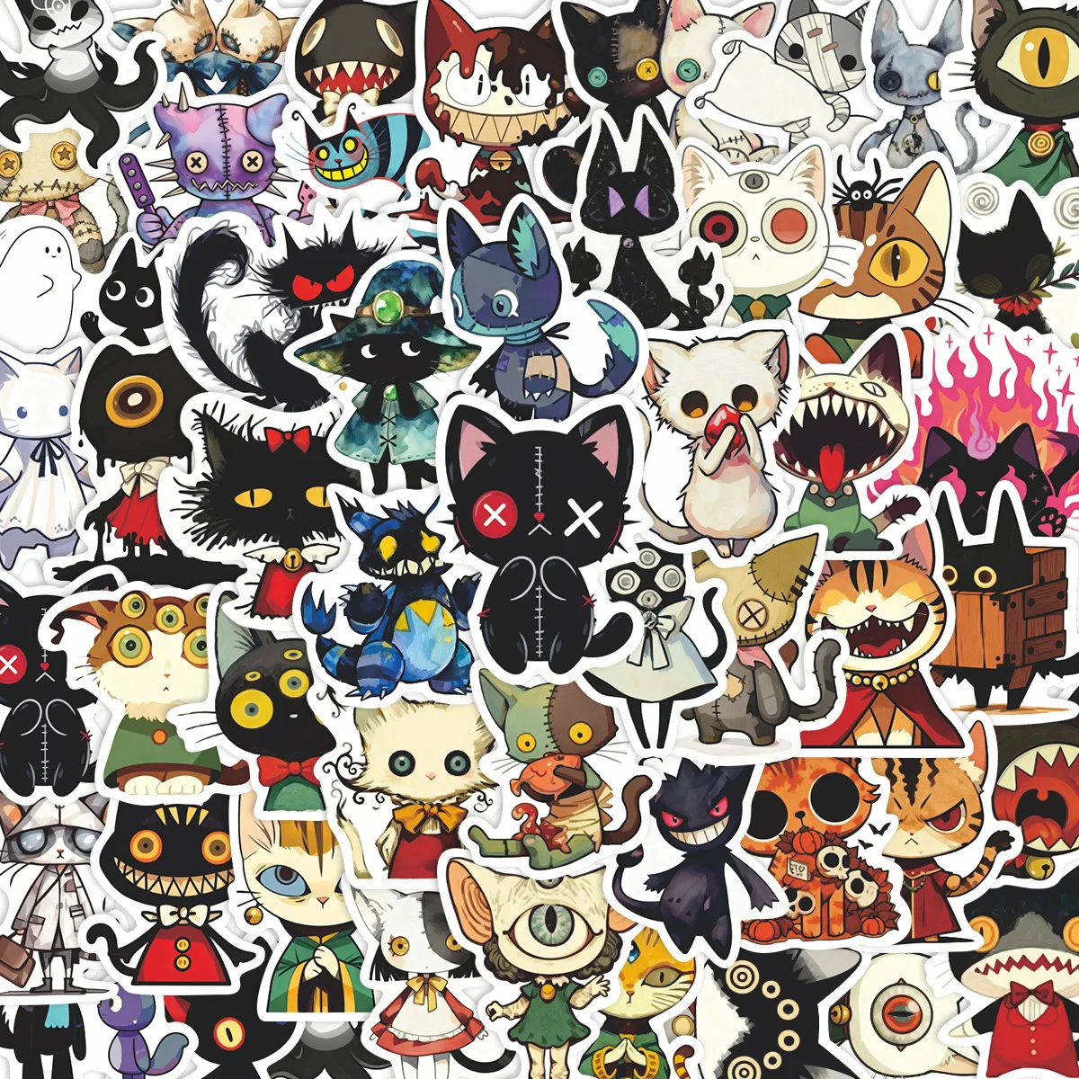 50 pegatinas de gato gótico, pegatinas de grafiti de terror, equipaje, cuaderno, refrigerador, pegatinas decorativas para monopatín