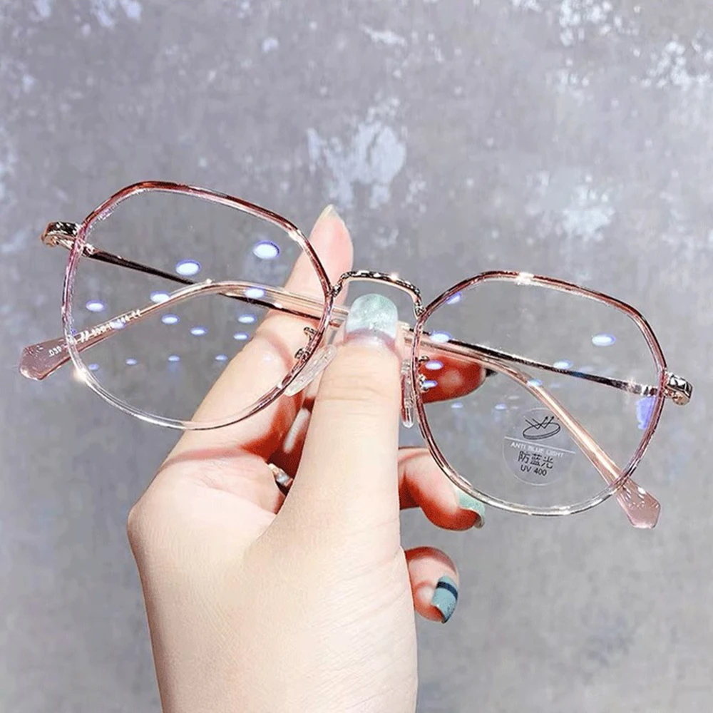Gafas de Metal con bloqueo de rayos azules para hombre y mujer, gafas de ordenador con marco grande a la moda, antiluz azul, marcos de vidrio recetados para Miopía