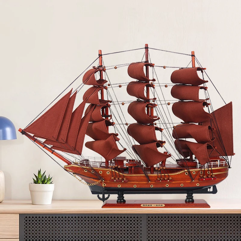 Mediterranean style Chinese style sailboat model decorations Solid wood boat smooth sailing Craft decoration boat New home gift