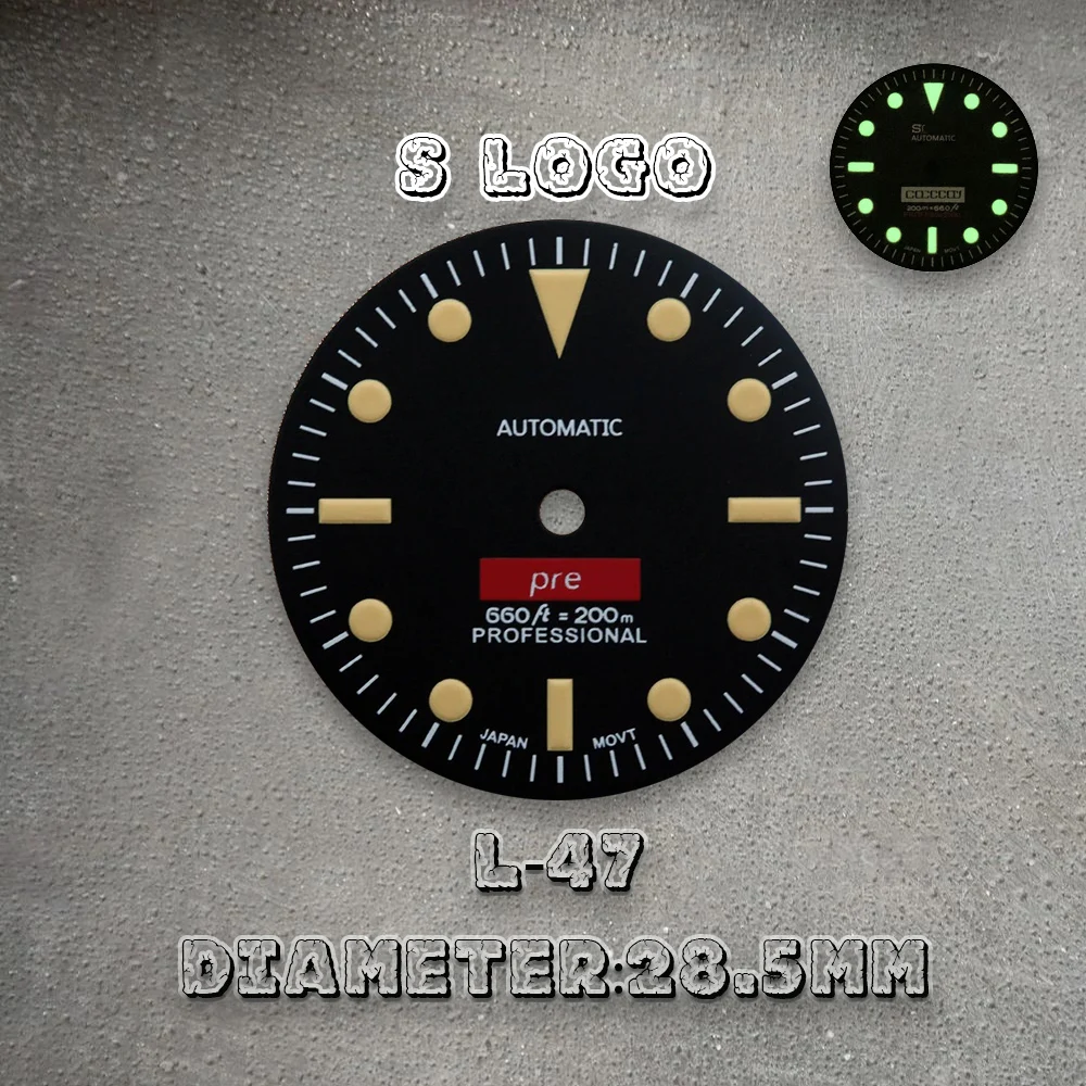 S Logo 28.5mm High Quality Retro SUB Dial For NH35/NH36 Movement For 3/3.8/4.2 o'clock Crown Green Luminous Watches Accessories