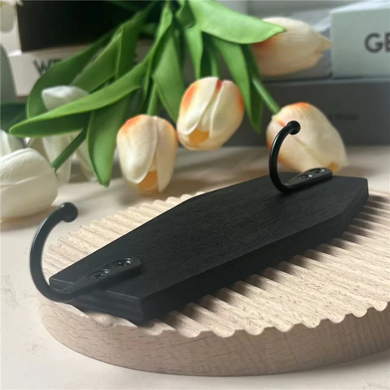 A43T 4X Halloweenowy Wieszak na Ścianę w Kształcie Trumny, Haczyk Ścienny na Klucze - Rustykalny Czarny Drewniany Wieszak A