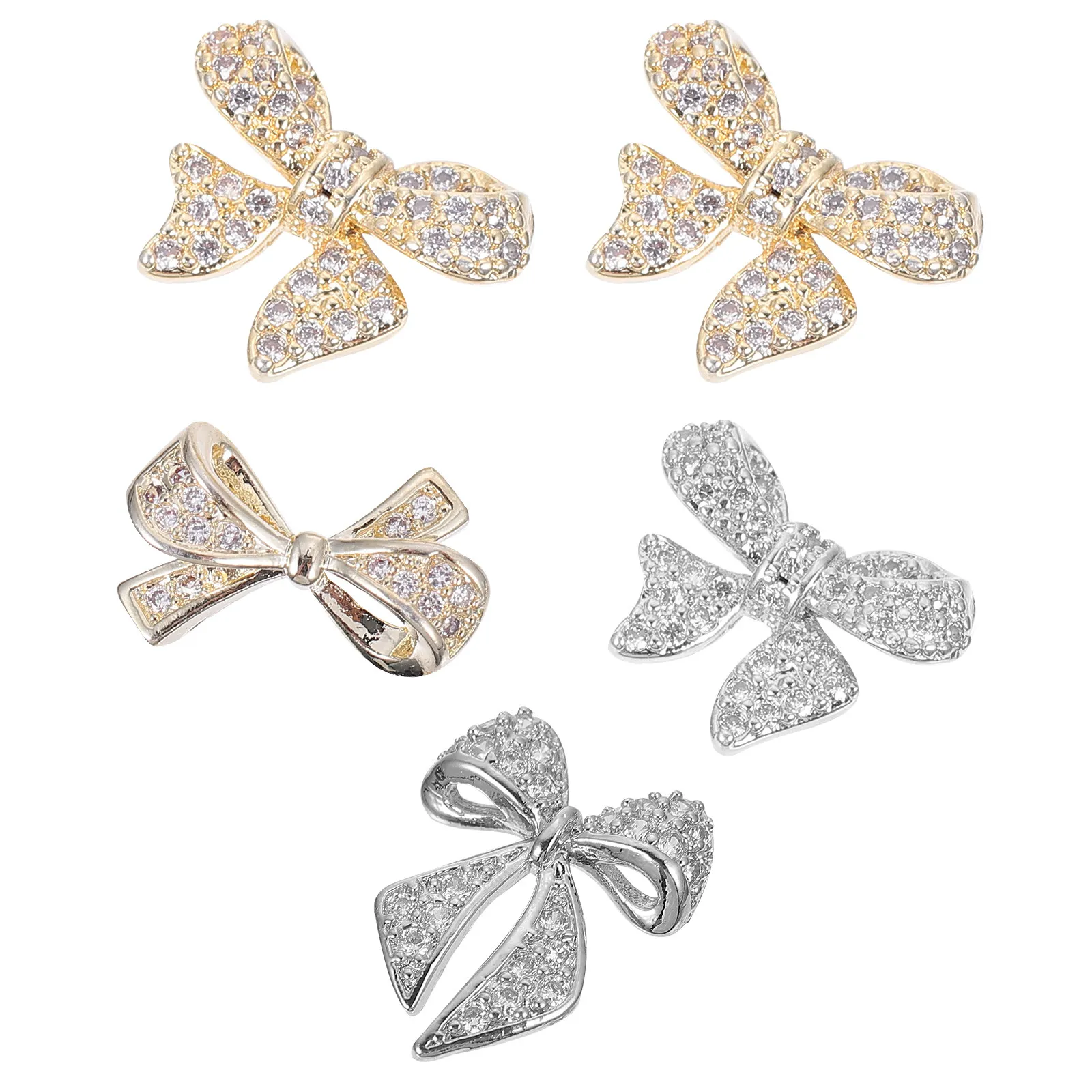 5Pcs 네일 아트 쥬얼리 다이아몬드 라인스톤 장식용 보우낫 매니큐어 스터드 DIY 네일 액세서리 여성용