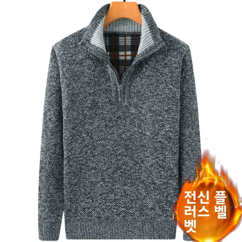 

Warm Thiened Woolen Knitted Sweater Zipper High Collar Dad Clothes Autumn Winter Middle-Aged Men's Faion Ci Casual Top
