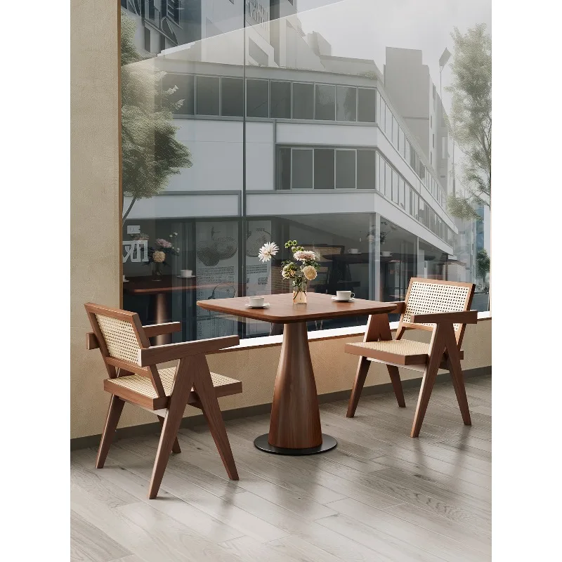 

Milk tea coffee shop solid wood square table high-end restaurant hotel lobby square dining table