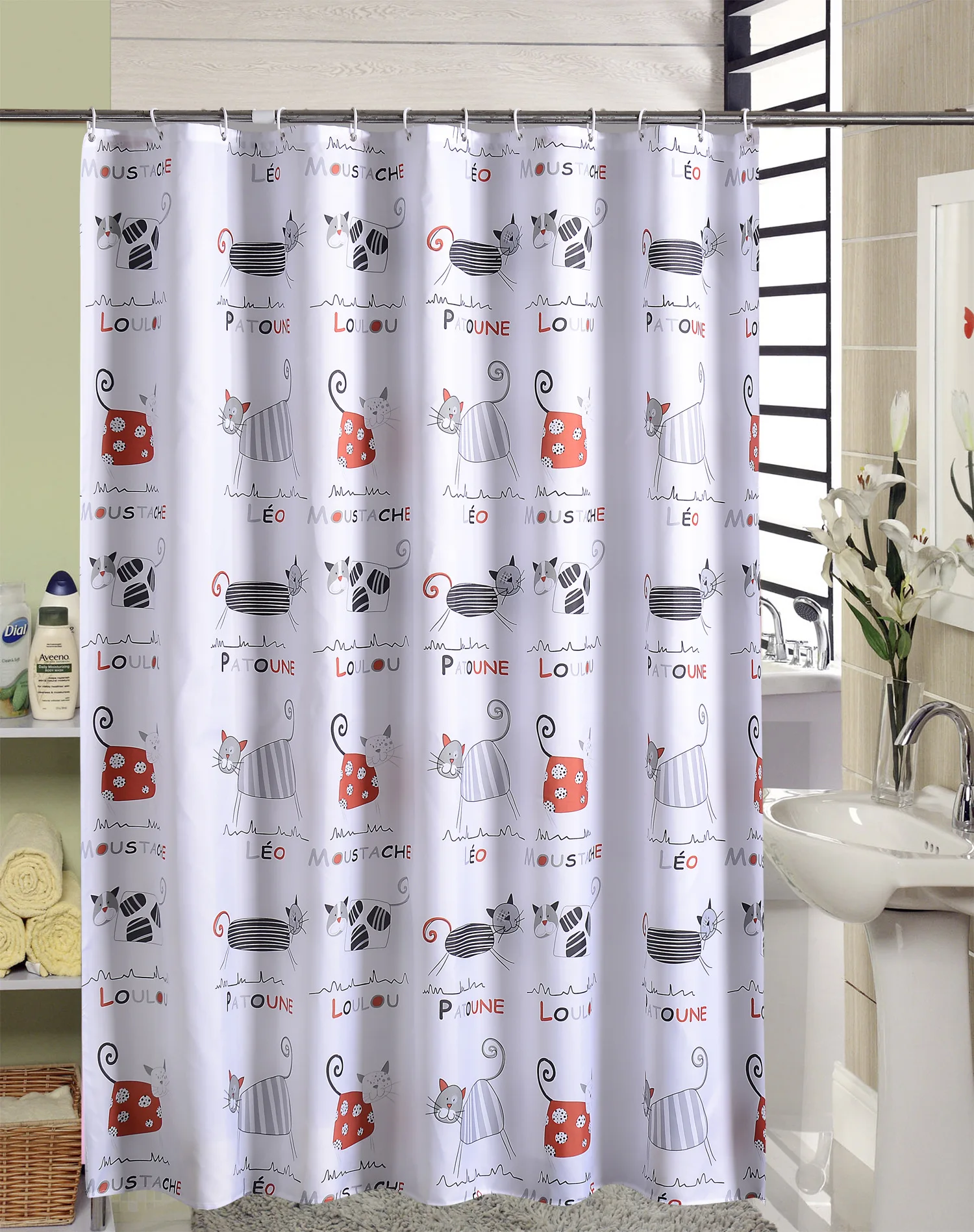 Modern Cartoon Shower Curtains Peony Flowers Bath Curtain Fashion Bathroom Decorative Waterproof with 12pcs Plastic Hooks