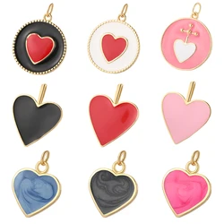 Luxury Gold Color Heart Metal Copper Enamel Love Medal Heart Charms for DIY Earrings Necklace Jewelry Making Pendant Supplies