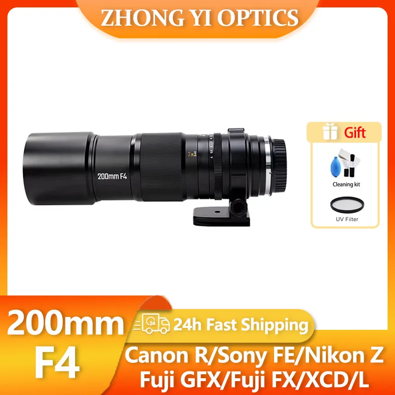 

Полнокадровый телеобъектив Zhongyi Mitakon 200 мм F4 APO для Sony E Canon RF EOSR Nikon Z Fuji XF GFX Hasselblad XCD L mount