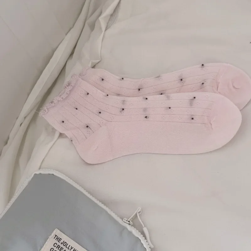 SP & CITY الصيف البولكا نقطة الدانتيل الجوارب القصيرة فتاة حلوة كشكش جوارب قطنية المرأة عادية القطن رقيقة تنفس العظم الجوارب