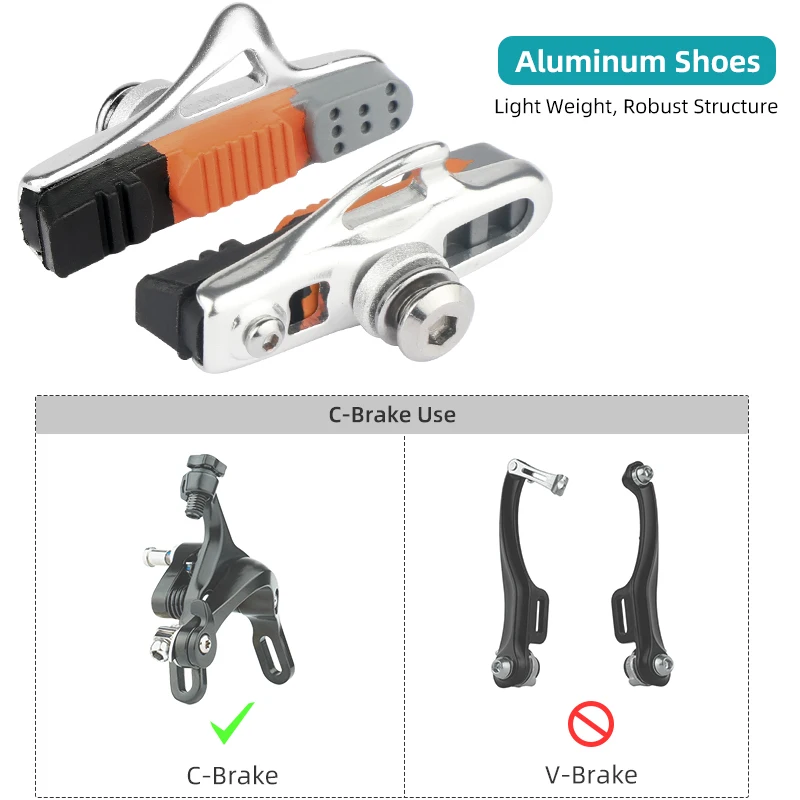 Road Bike Alloy C/V-Brake Pads W/ 55mm Detachable Rubber Inserts Low Noise All Weather Use Alloy Steel Wheel Rim Braking Blocks image 3