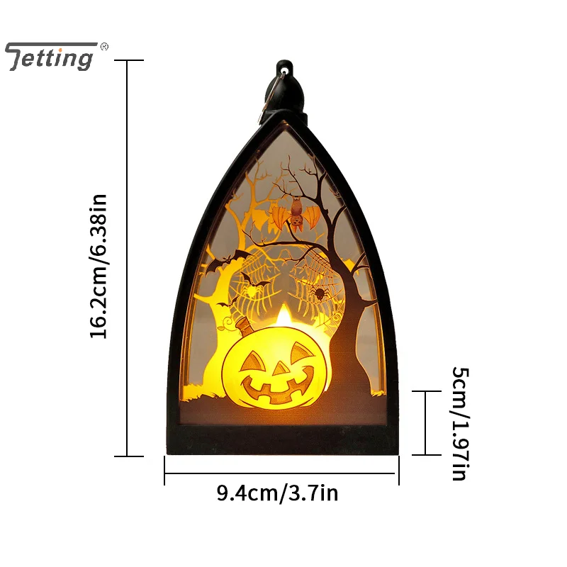 Halloween Laternenlichter - Dekoration Vintage LED Kürbislichter |   Tischlaterne mit Skelett-Kürbis-Schloss |   Lampenornament