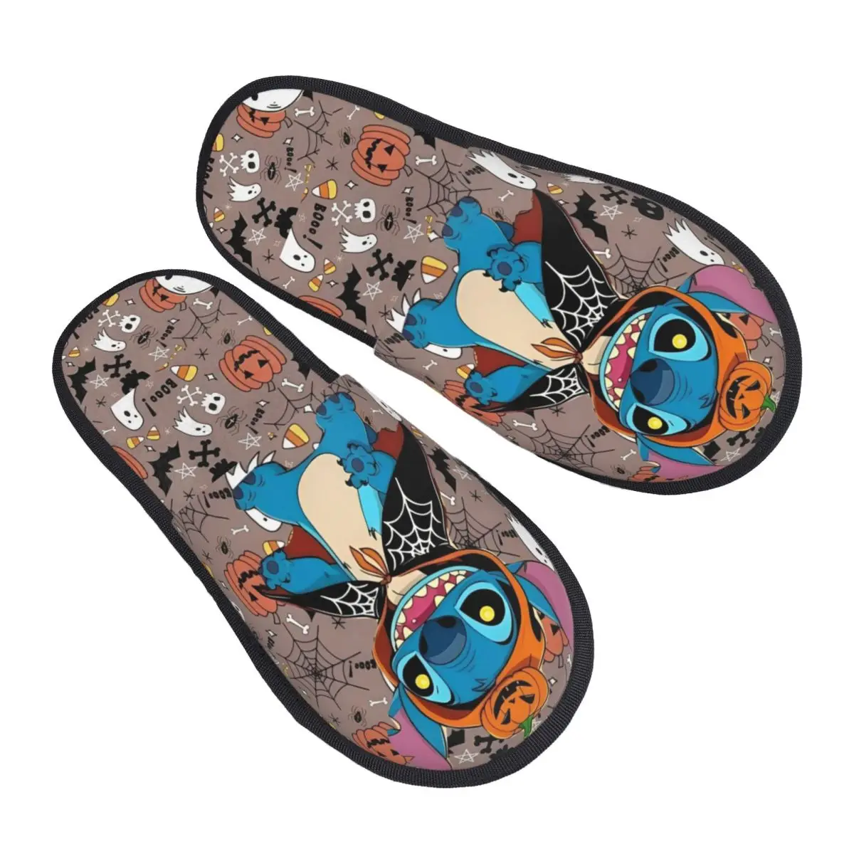 

Halloween Pumpkin Winter Slippers Indoor Stitch Cartoon Cozy Household Fur Slippers Slides Anti-skid