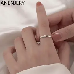 ANENJERY Silver Color Pearl Zircon Cross Rings Female Dainty Thin Adjustable Ring Wholesale