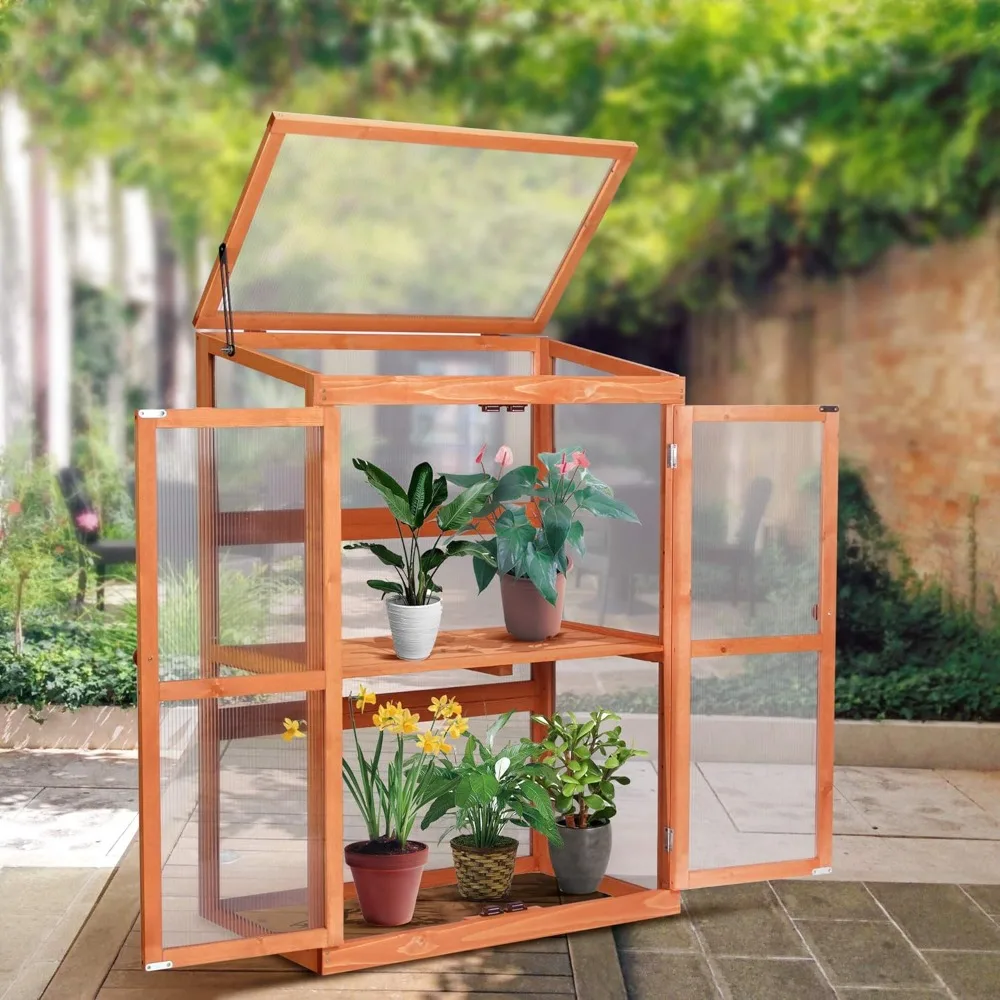 

Greenhouse Wooden Cold Frame Greenhouse, Garden Portable Mini Greenhouse Cabinet, Raised Flower Planter Shelf Protection