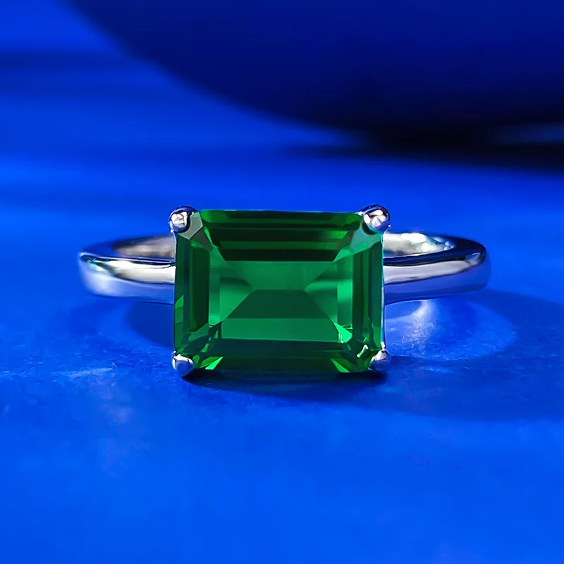 S925 sterling silver minimalist style emerald 7 * 9mm rectangular pagoda ring set with zircon hot selling jewelry for women