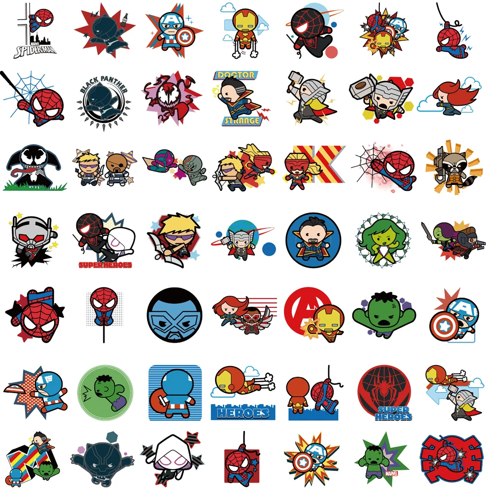 50PCS Cartoon Disney Q-version Avengers Aufkleber Motorrad Harajuku Personalisieren Telefon Fahrrad Karte Gepäck Telefon Aufkleber