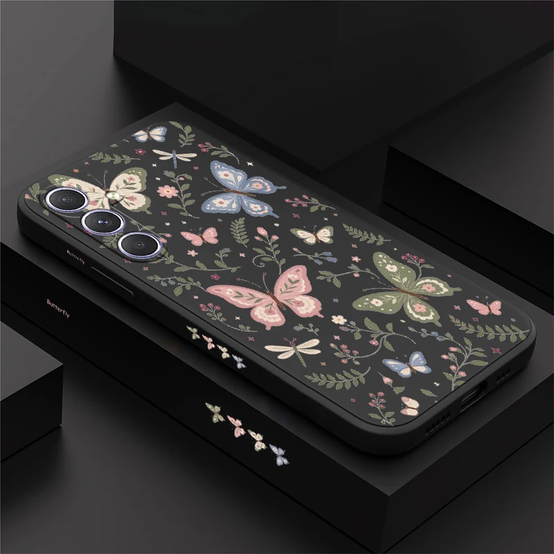 Flowers Butterfly Print Phone Case For Samsung Galaxy A27 A26 A37 A56 A57 A55 A54 A24 A34 A14 A17 Drop Resistant Soft Cover Capa