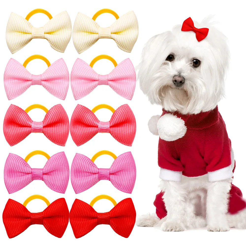 10/30/50PCS Small Dog Bows With Rubber Bands Handmade Puppy Bows Hair Accessories Pet Dogs Bowknots Pet Supplies For Dogs