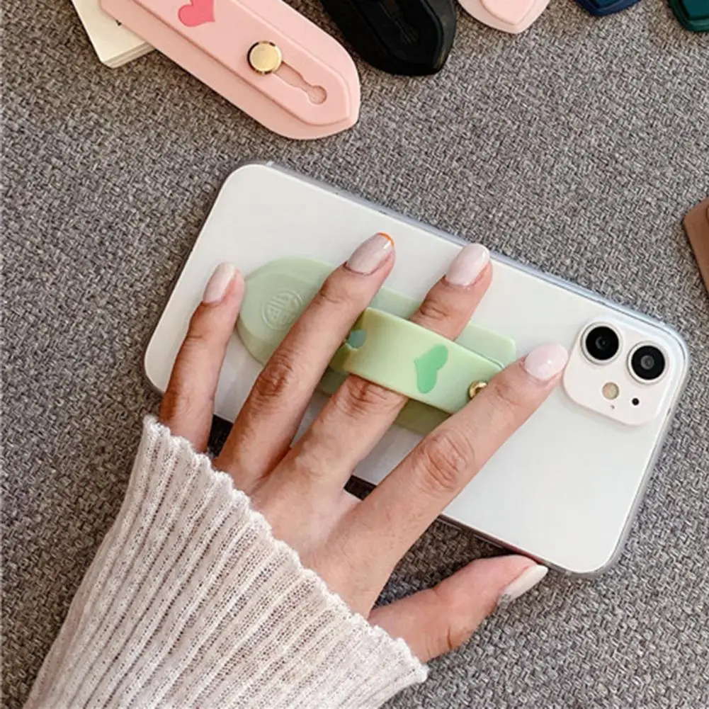 Soporte de agarre de dedo para teléfono, pulsera Universal autoadhesiva de silicona con forma de corazón para teléfono, soporte de anillo de empuje para escritorio
