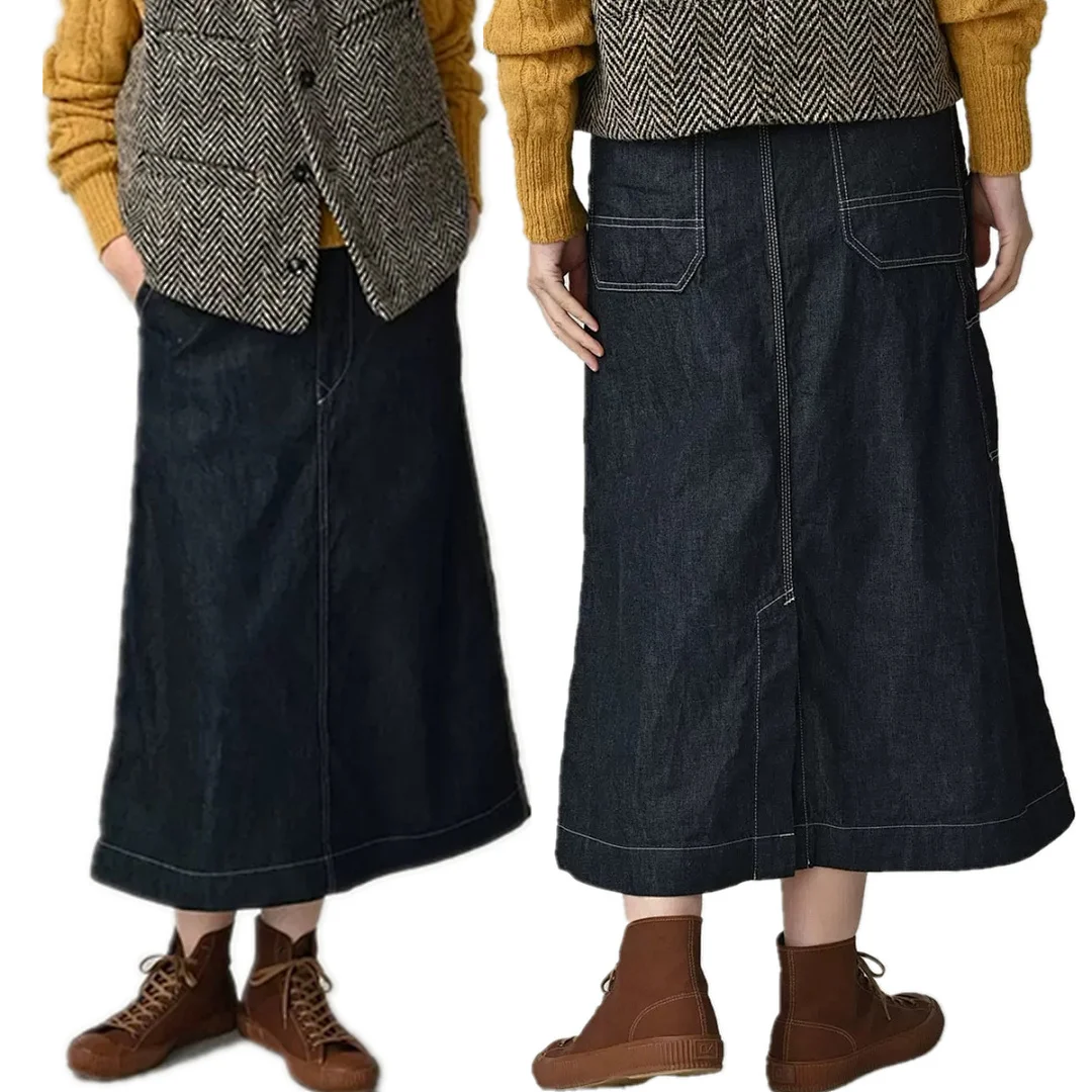 

Maxdutti Japanese Minimalist Retro Letter Embroidered Skirt Woman Clothing Faldas Skirts Cargo Pocket Artistic Elegant Midi Skir