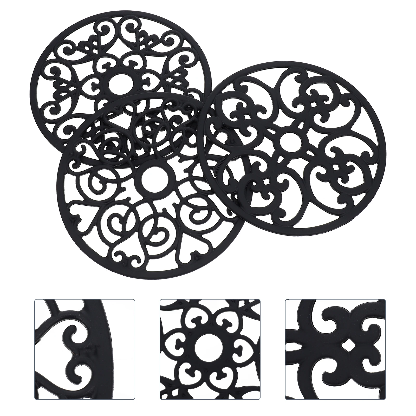 

3pcs Silicone Placemats Decorative Tableware Mats Heat Insulated Anti-Scalding Pads Black Thickened Kitchen Dining