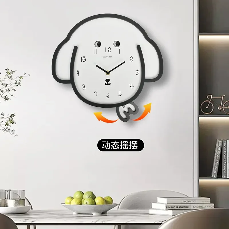 for Deogo Dog Cartoon Swing Silent Wall Clock Dynamic Eye Rolling Environmental Protection 2D Puppy Wall Clock Home Decor