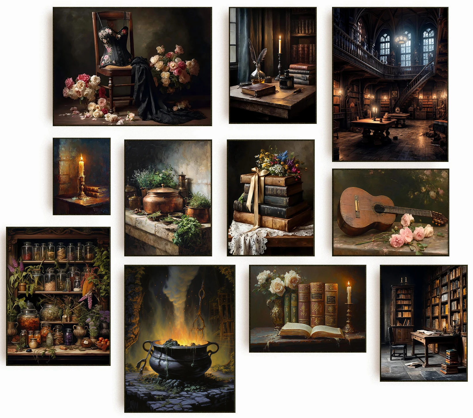 1pc frameless  Dark Academy Library Books Plant Pharmacist Vintage Posters Prints Canvas Painting Wall Art Picture Living Room H