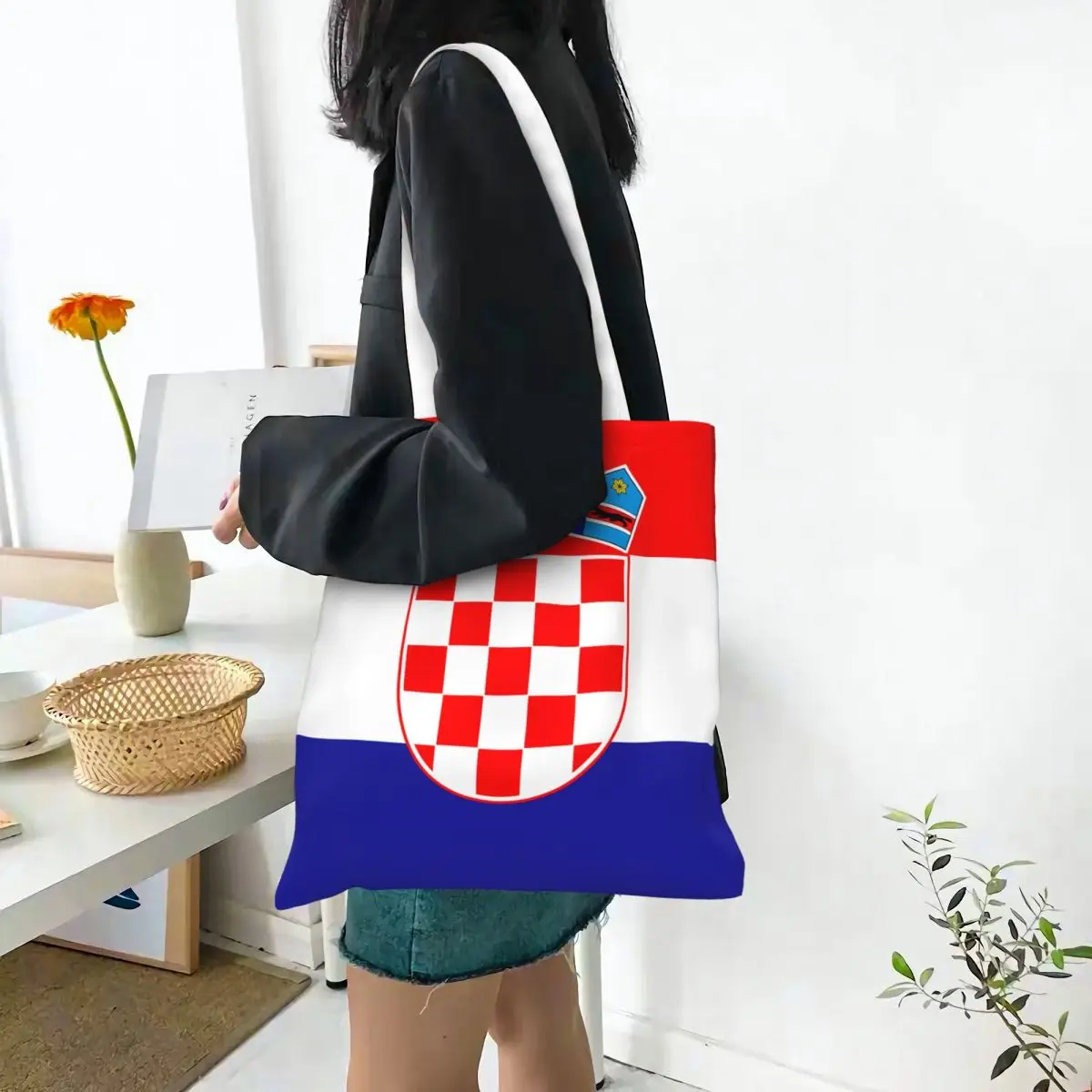 Croatia Football Flag Shopping Bags Canvas The Tote Bag Reusable for Women Shoulder Tote Travel Handbag