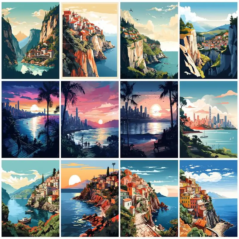 

SDOYUNO Diy Painting By Numbers Landscape Scenery Seascape City Adults Crafts Personalized Gift Picture By Numbers 40X50 Home