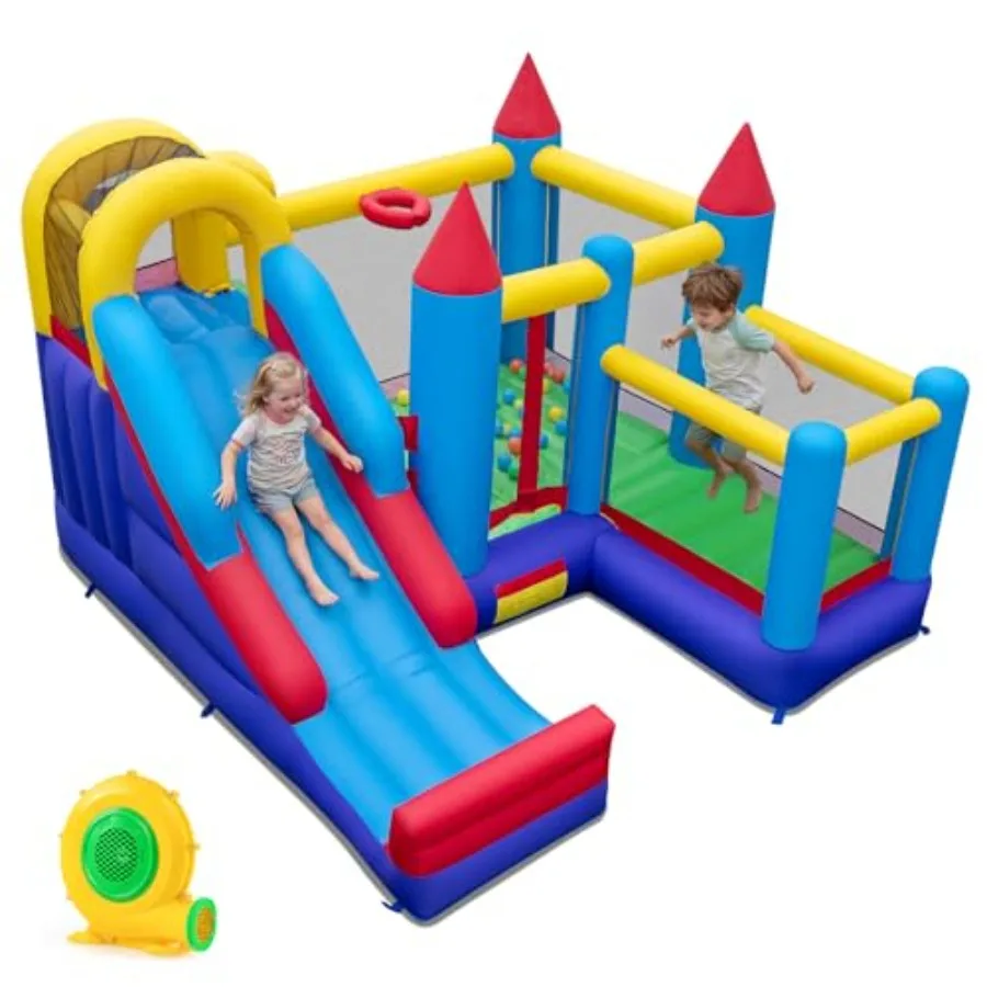 

Inflatable Bounce House with Slide and Ball Pit for Indoor Outdoor Climbing Toddler Bounce House with 735W Blower Included Red