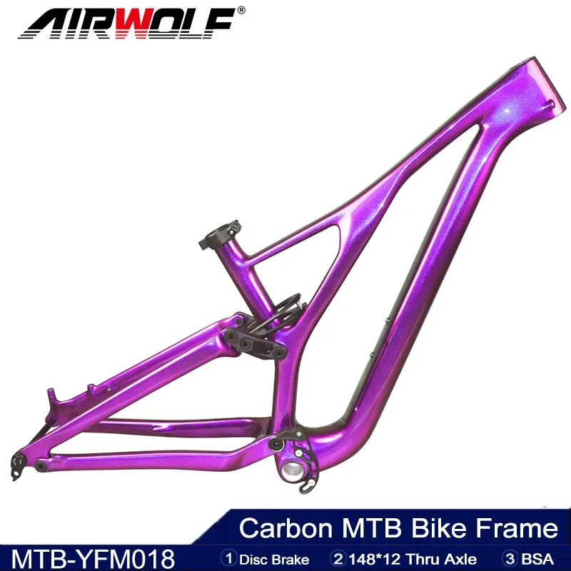 

Airwolf T1100 29ER Carbon Suspension MTB Frame BSA Mountain Frame Travel 148*12MM Boost Metallic Colors XC Frameset