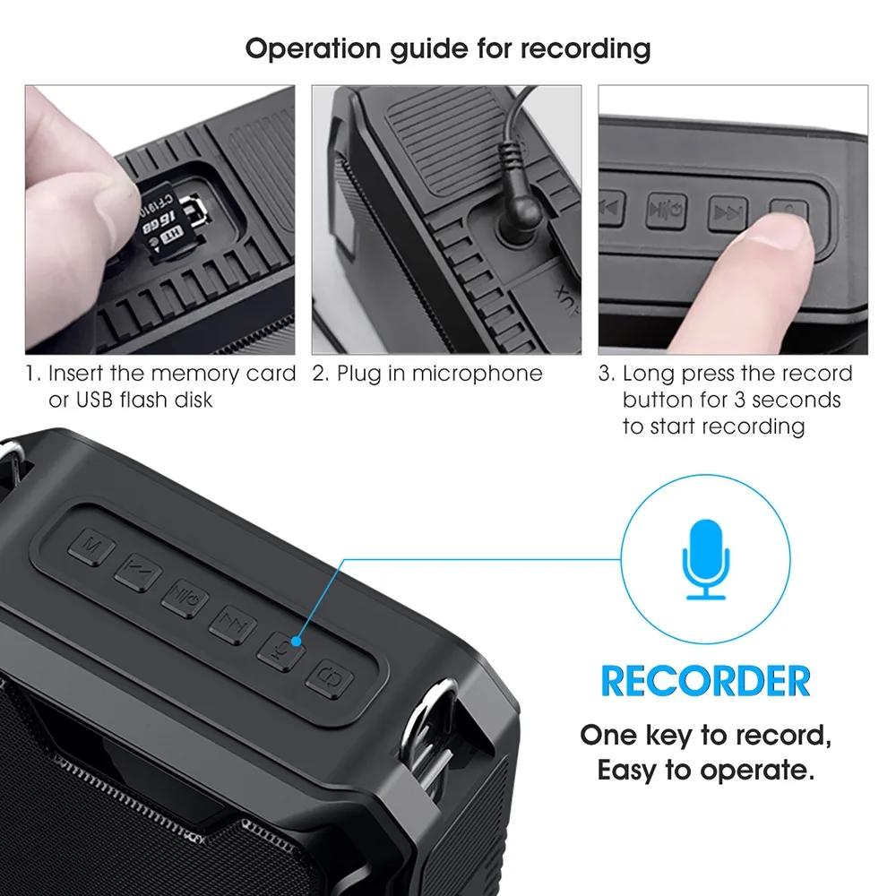 SHIDU M1000 무선 메가폰 헤드셋 IPX6 방수 30W 출력 2500mAh 보조배터리, 교사용 전용 무선 마이크