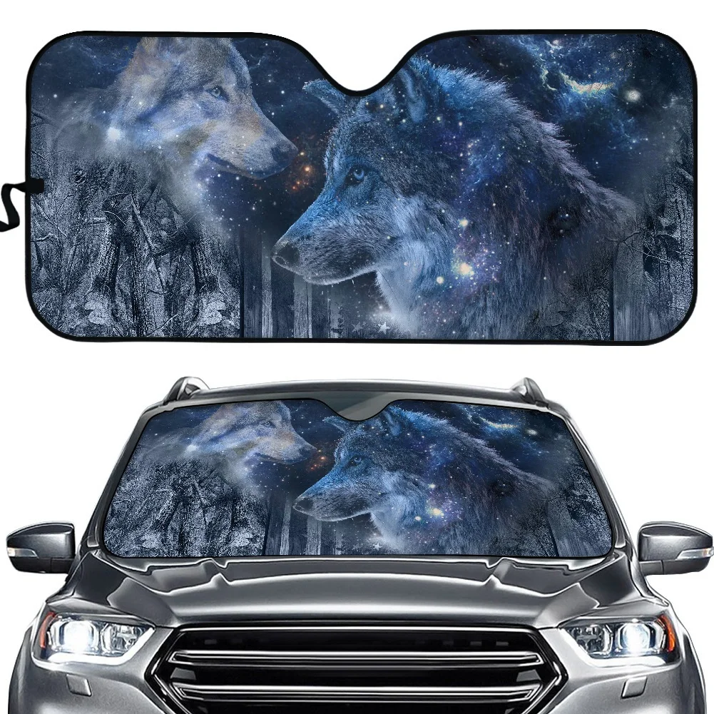 

Wolf with Galaxy Sunshade for Windshields Cool 3D Animal Durable Car Protector Car Windshield Sun Shade UV Sun Gloss Sunshade