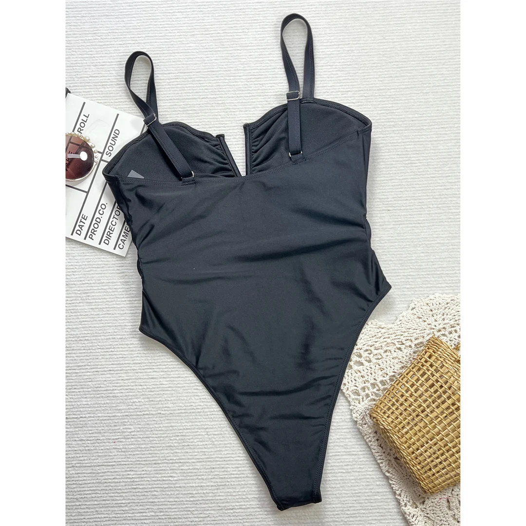 Neuer, sexy Badeanzug mit hohem Beinausschnitt und V-förmigem Ausschnitt, einteiliger Badeanzug für Damen, Monokini mit Polsterung, Badebekleidung, Badeanzug, Modell V6054. – Detail 16