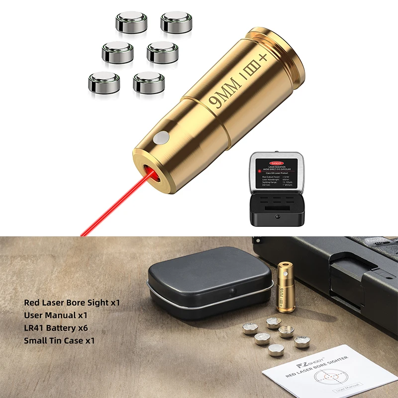 

EZshoot Bore Sight Laser 9mm Red Laser Boresighter with Portable Tin Case and Extra Batteries for Sighting Hunting Outdoor