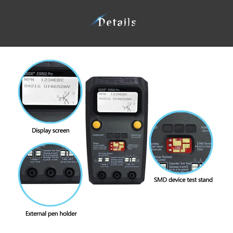 OEM Components Diode Triode Capacitance Resistor Meter BSIDE ESR02PRO Digital Transistor Tester SMD MOSFET NPN Triac Detector