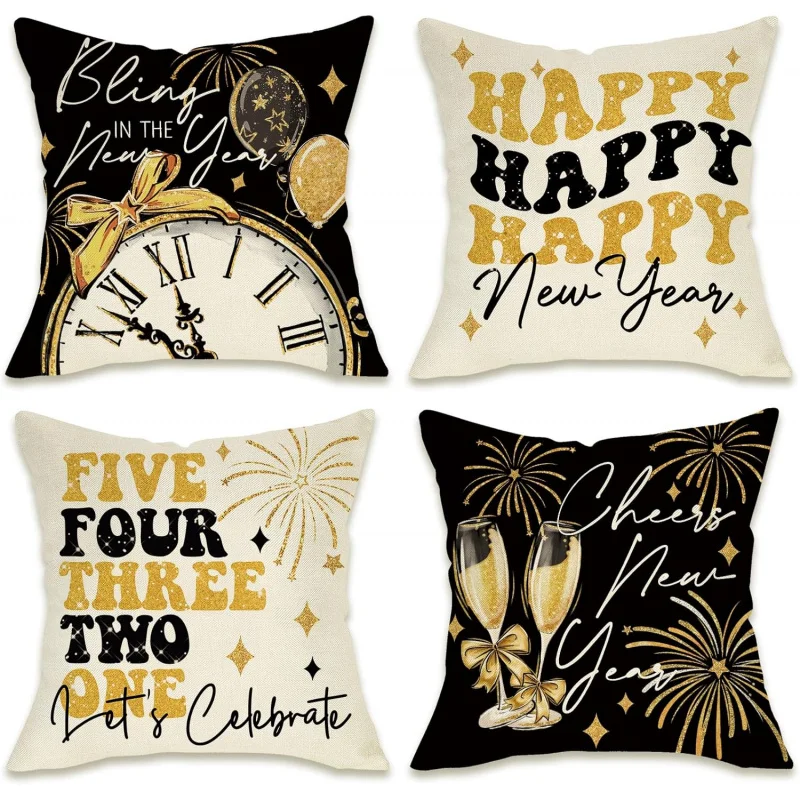 2025 New Year Decoration Pillow Set 20inx20in4-piece Decoration