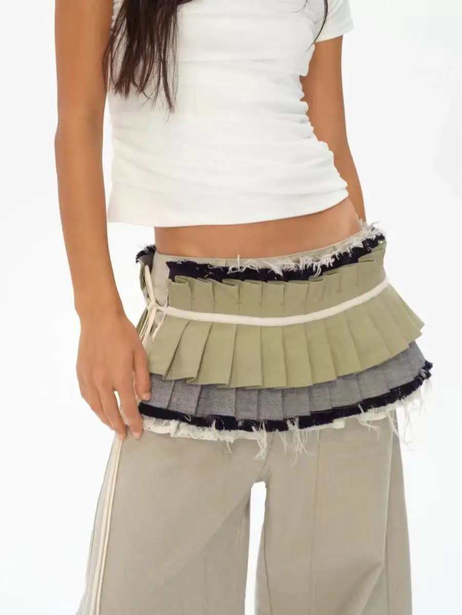 Denim Patchwork Kordelzug Bund Rock Mädchen Streetwear Y2K Rock für Frauen 2025, Herbst Neue Mode Vielseitige Kurze Röcke