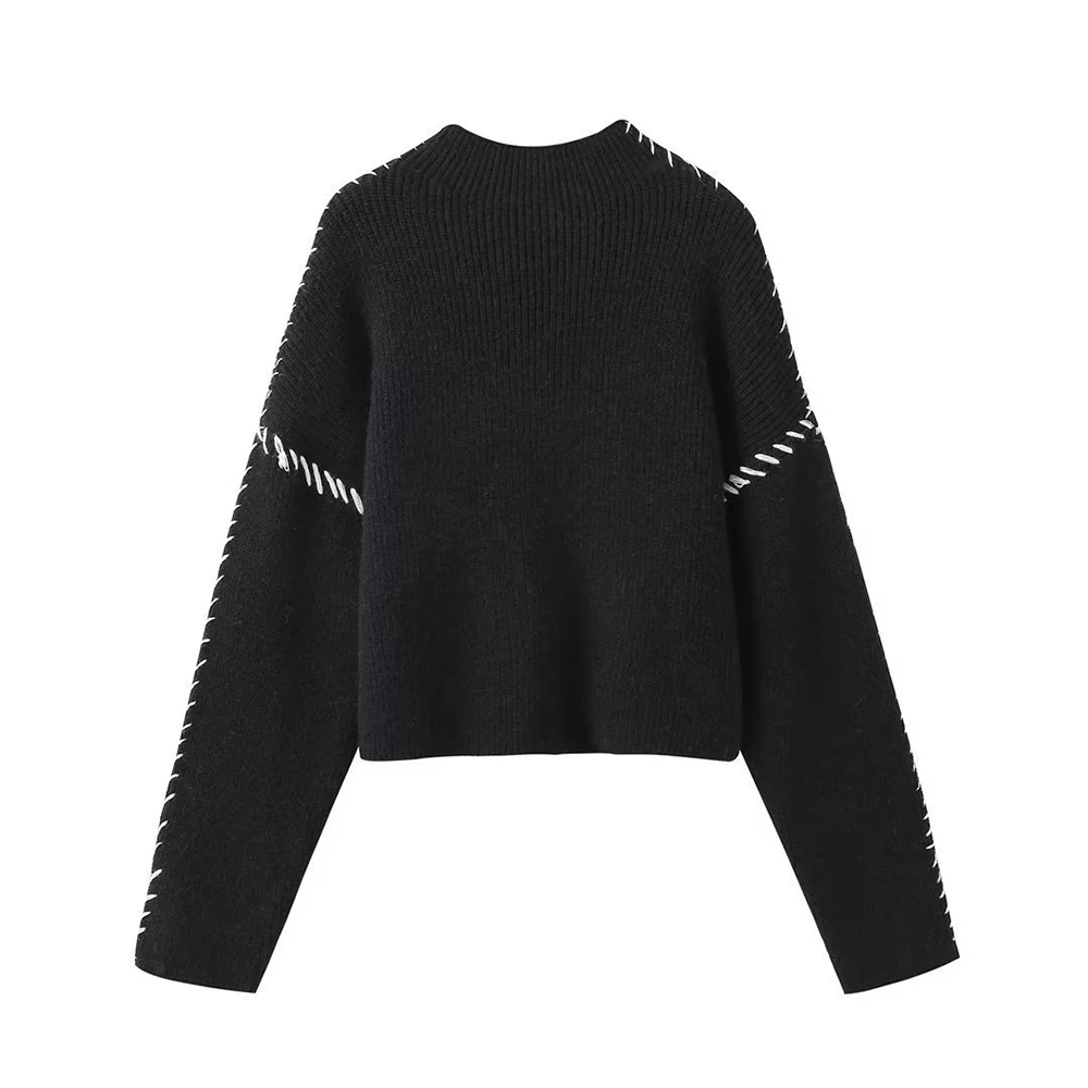 TWOTWINSTYLE Hit Color Loose Chic Sweater For Women Turtleneck Long Sleeve Minimalist Knitted Sweater Female Fashion Style New