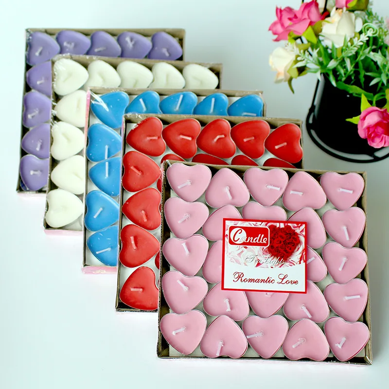 Heart Shaped Tea Candles Romantic Tea Wax Lights Set for Wedding, Birthday, Anniversary, Valentine's Day Party DIY Decoration