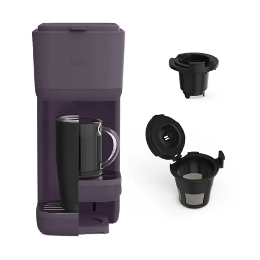 

Кофеварка для одной порции, совместимая с капсулами K-Cup и молотым кофе, со съемным регулируемым поддоном для сбора капель, автоматическим отключением и многоразовой чашей.