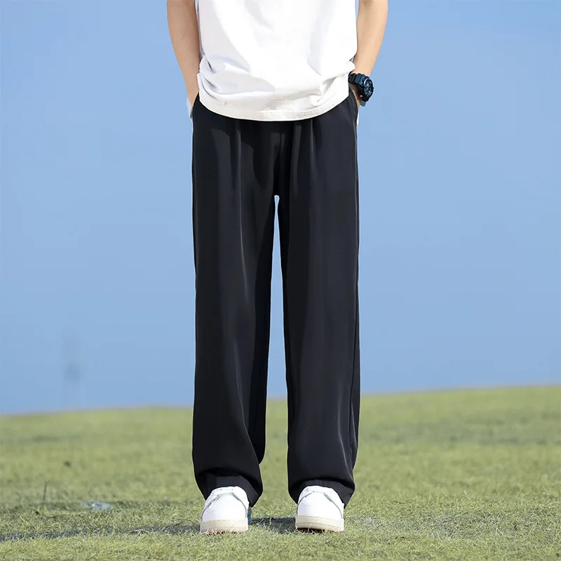 2025 New Men Retro High Waist Trousers Summer Thin Lightweight Straight Leg Casual Pants American Streetwear Vintage Silky