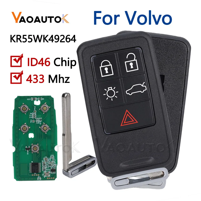 

KR55WK49264 For Volvo V40 V60 S80 XC70 XC60 S60 S60L Car Remote Control Key 433Mhz FSK ID46 Chip 5 Buttons Smart Key Fob