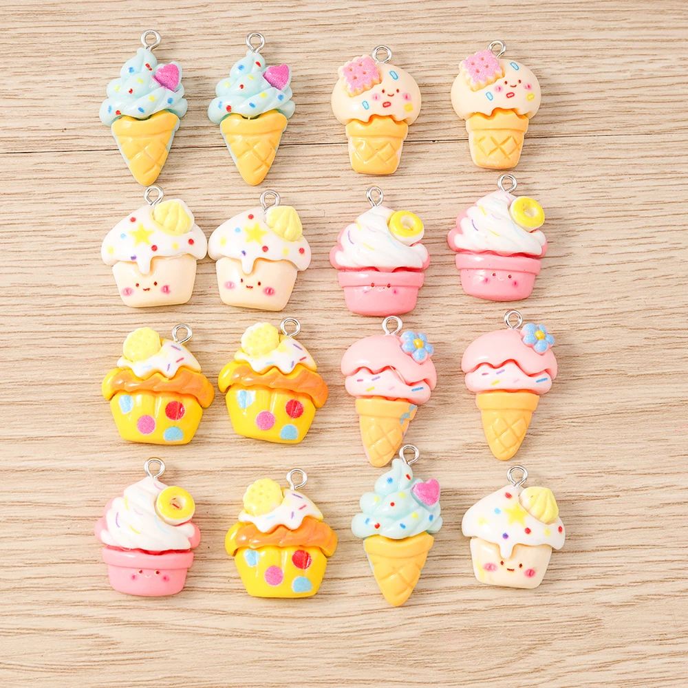 Tusember 10 Stück/Los Gemischte Niedliche Cupcake- und Eiscreme-Anhänger für DIY Handgemachten Schmuck, Lebensmittel-Anhänger für Ohrringe, Armbänder und Bastelarbeiten – Detail 1