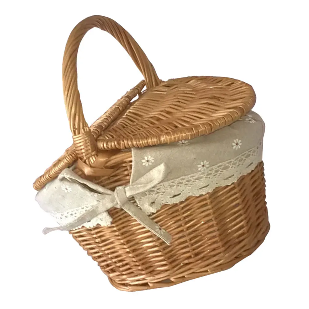 

Portable Rattan Woven Baskets Picnic Basket Storage Container Kitchen Vegetable Baskets Outdoor Camping Travel Snack Fruit